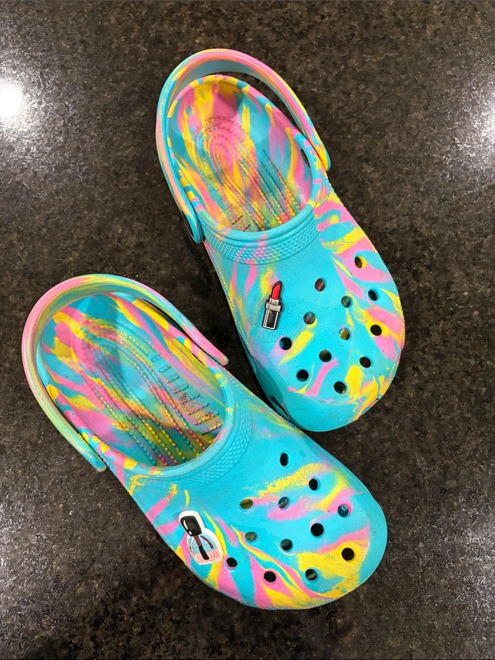 Kids Turquoise Tie Dye CROCS Clog Shoes - with makeup charms